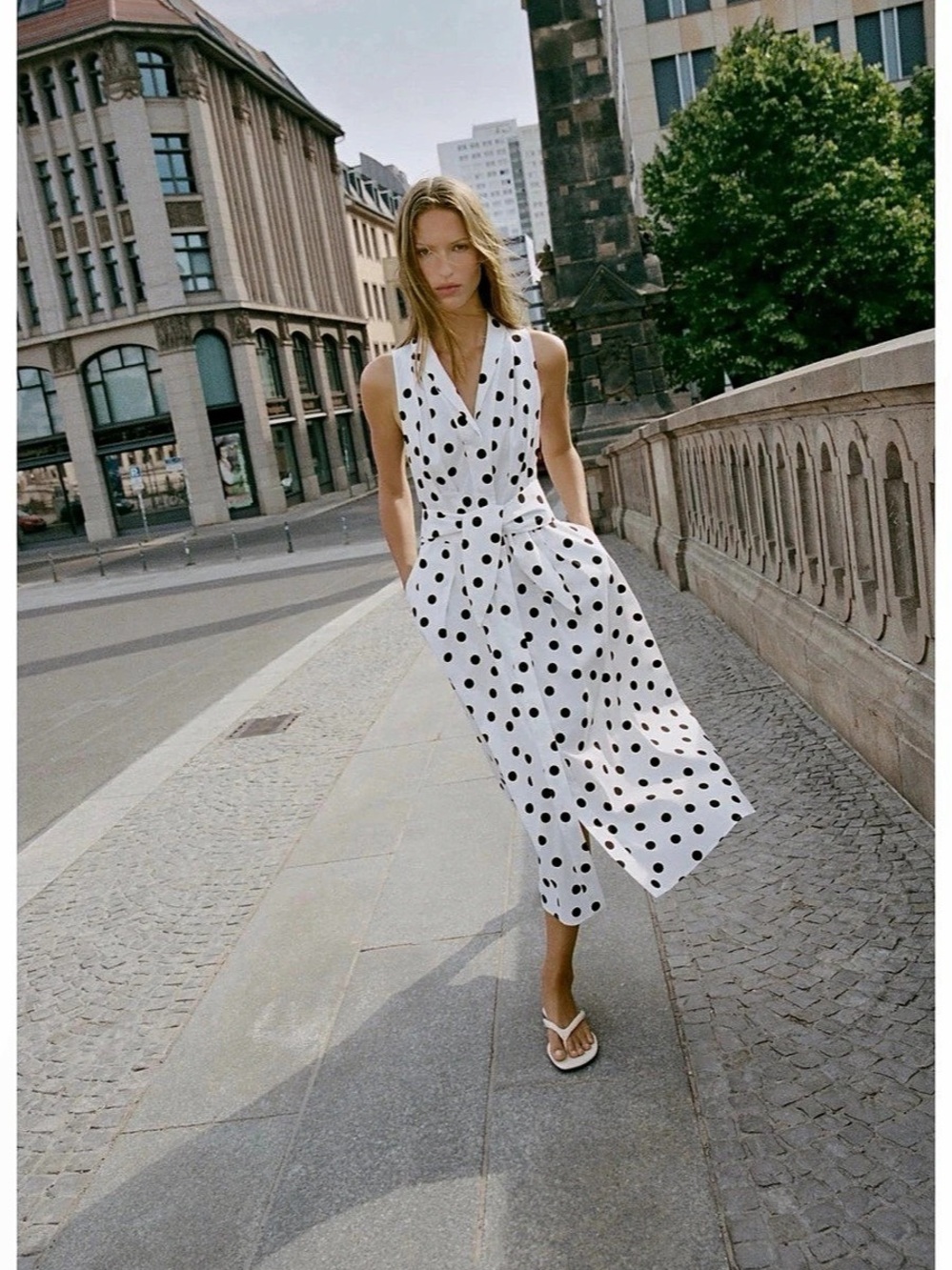 Zara Polka Dot Poplin Midi Dress White & Black